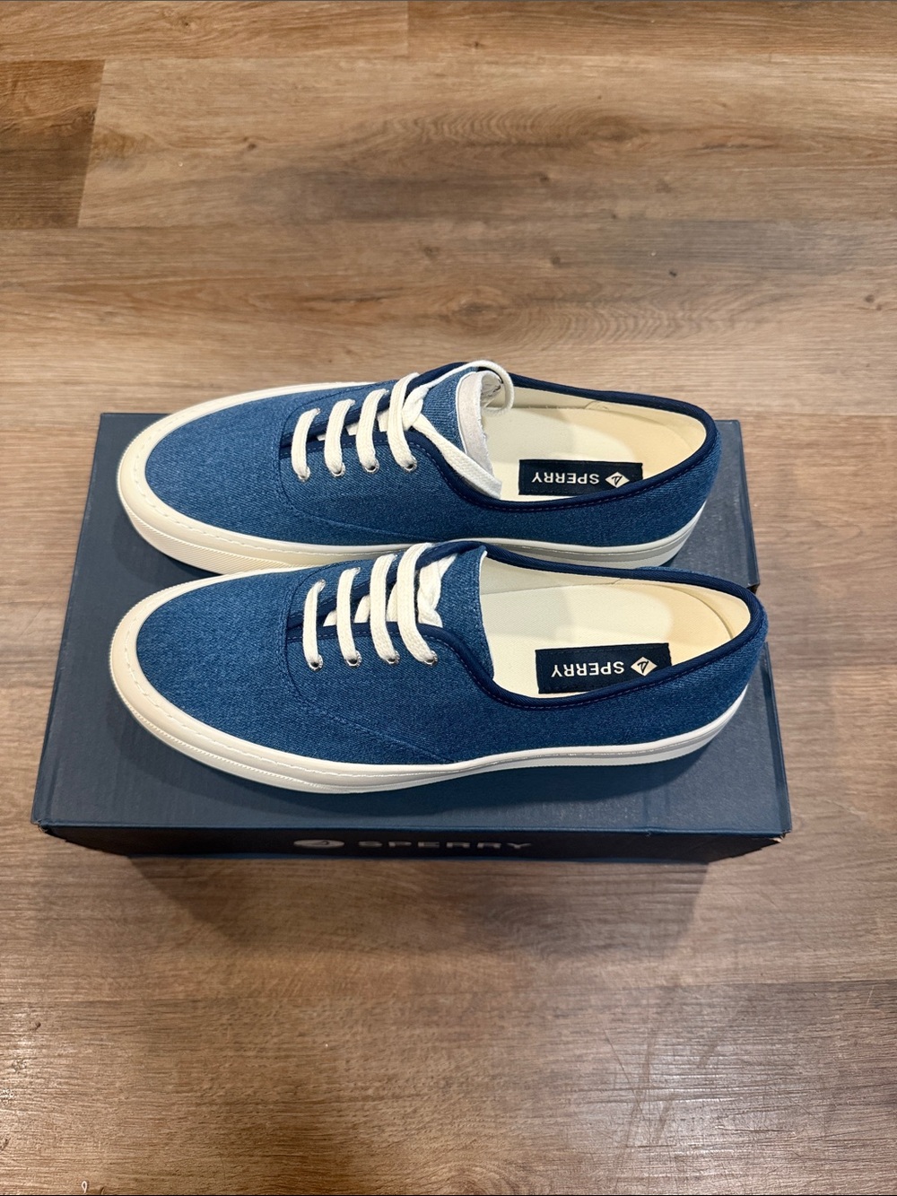 Sperry Blue Canvas Low-Top Lace-Up Sneakers with White Trim